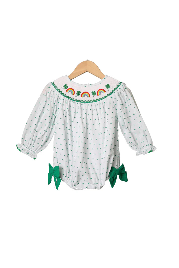 Smocked Lucky Rainbow Swiss Dot Bubble | The Smocked Flamingo