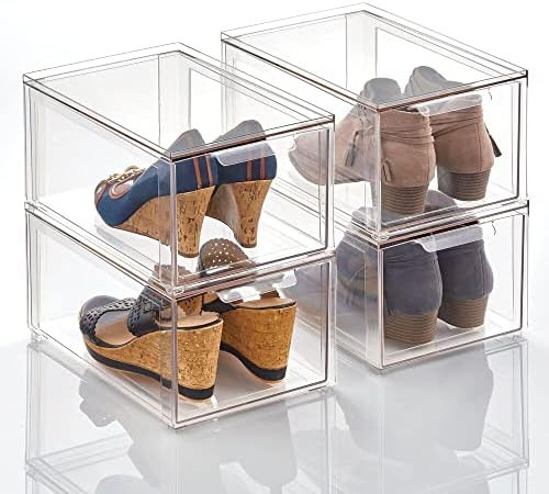 mDesign Plastic Stackable Closet Storage with Pull Out Bin Organizer Drawer for Cabinet, Desk, Shelf | Amazon (US)