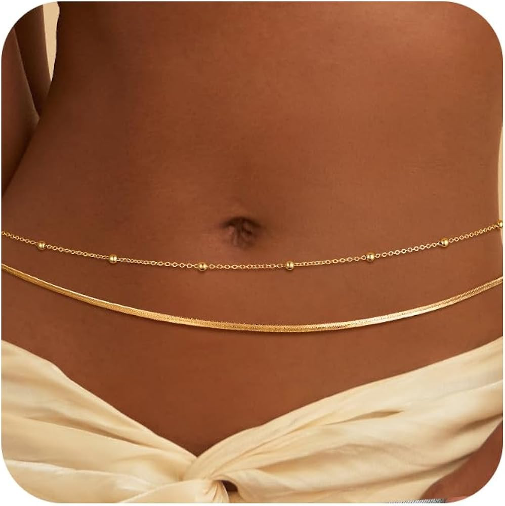 CHESKY Gold Waist Chain for Women, 14K Gold Plated Silver Layered Belly Belt Chains Sexy Bikini B... | Amazon (US)