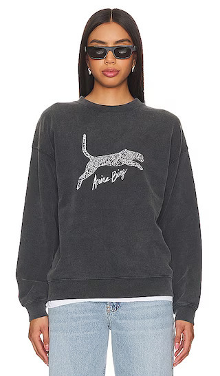 ANINE BING Spencer Sweatshirt Spotted Leopard in Black. - size S | Revolve Clothing (Global)