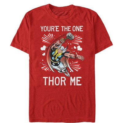 Men's Marvel Valentine You're the One Thor Me  T-Shirt - Red - X Large | Target