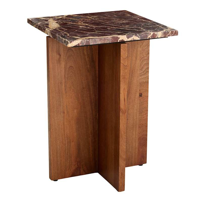 Tate Wood & Stone Accent Table, Cherry Red | At Home
