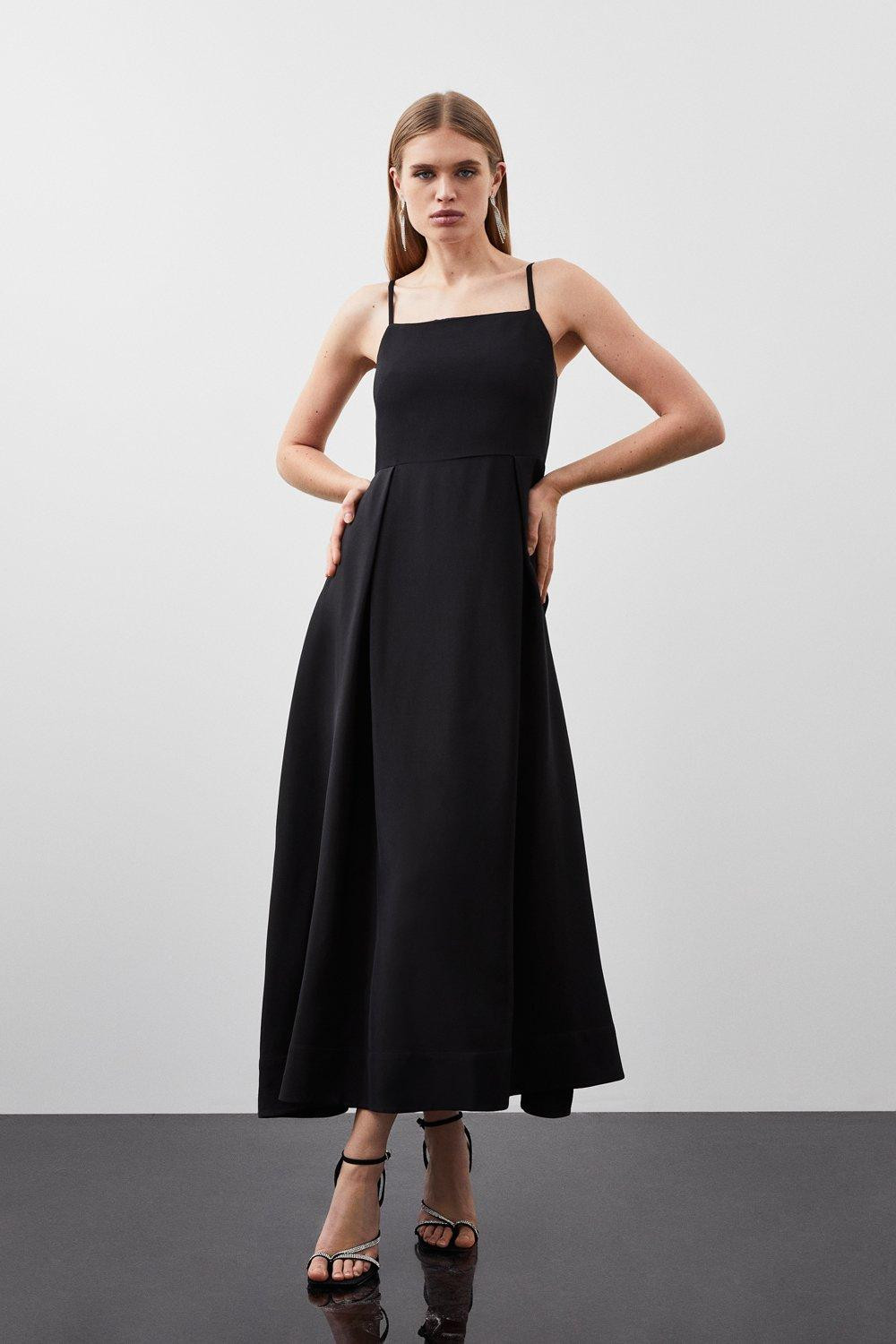 Polished Viscose Tailored Full Skirt Midi Dress | Karen Millen US