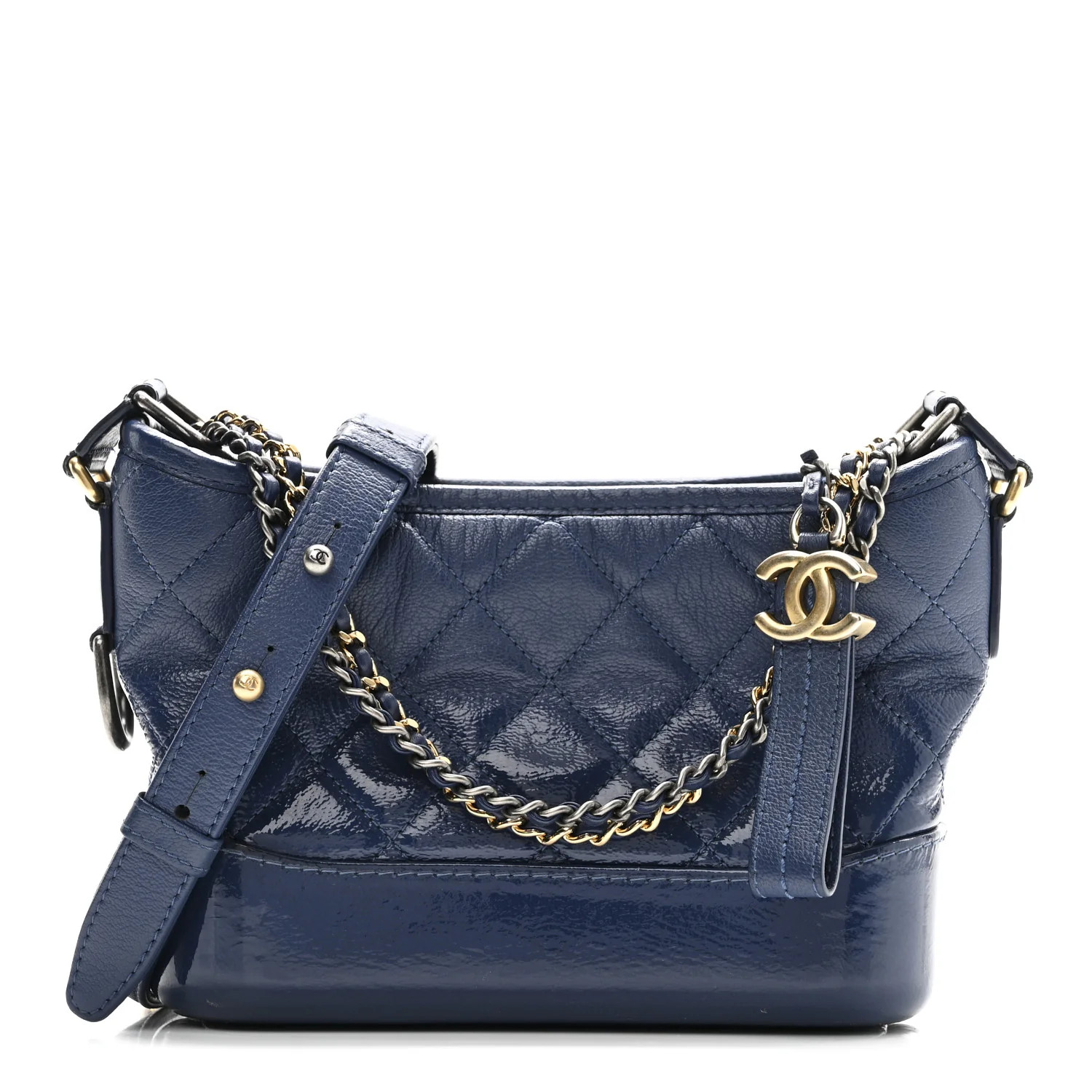 Patent Goatskin Quilted Small Gabrielle Hobo Blue | FASHIONPHILE (US)