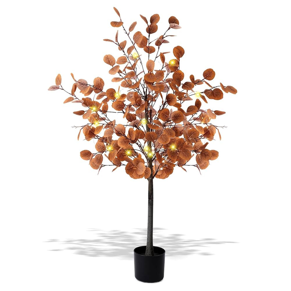1 Pcs 4ft Lighted Fall Eucalyptus Leaves Branches Artificial Autumn Ficus Fall Long Silver Dollar... | Amazon (US)
