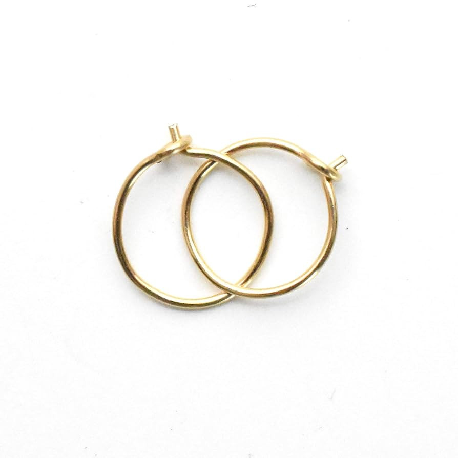 Tiny Hoop Earrings 14k Yellow Gold Fill, 8mm 24 gauge Handmade Extra Thin Everyday Minimalist Sty... | Amazon (US)