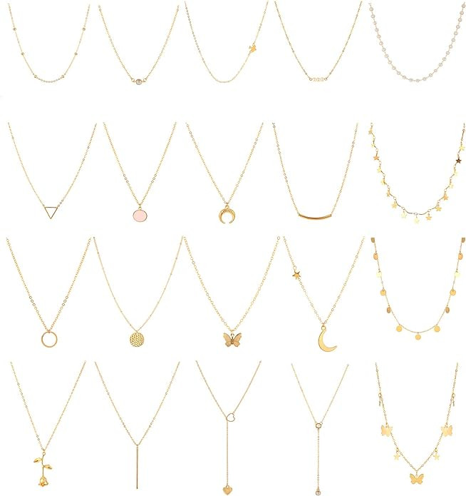 Honsny 20PCS 14K Gold Plated Choker Necklaces for Women, Dainty Gold Diamond Coin Pearl Pendant S... | Amazon (US)