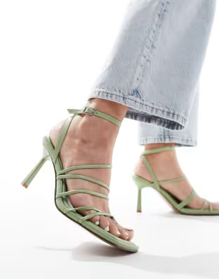 ASOS DESIGN Hamper strappy mid heeled sandals in green | ASOS (Global)