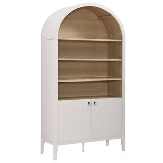 Nolan 74.1 in. Tall Ivory Oak Medium Density Fiberboard 4 Shelf Accent Bookcase with Storage | The Home Depot
