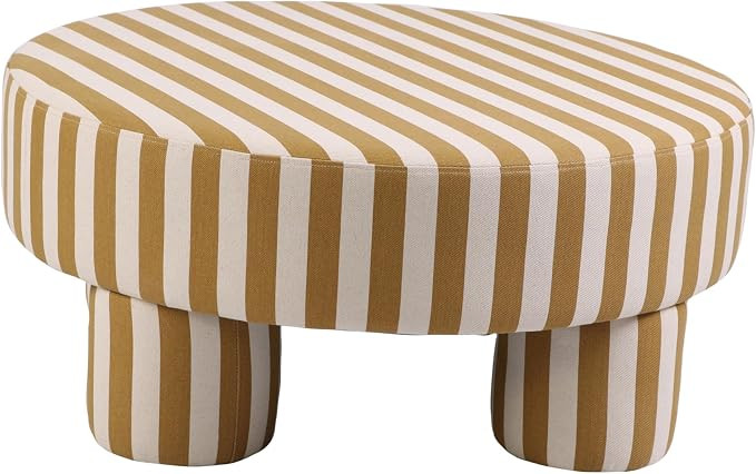 Creative Co-Op Round Fabric Upholstered Striped Table Ottoman, Cream and Mustard | Amazon (US)