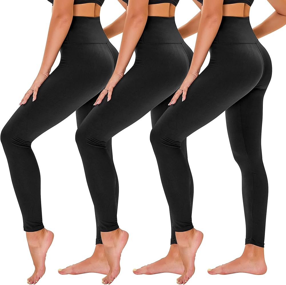 TNNZEET 3 Pack Leggings for Women - Black Tummy Control High Waisted Soft Yoga Pants for Workout ... | Amazon (US)