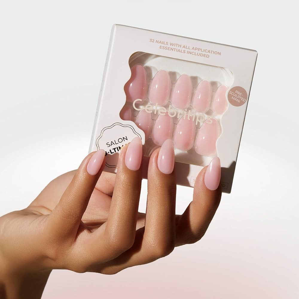 Celebritips Press On Nails - Salon U-ltimate\u2122 | Clean Pink, Short Almond Nails, Reusable | 1... | Amazon (US)
