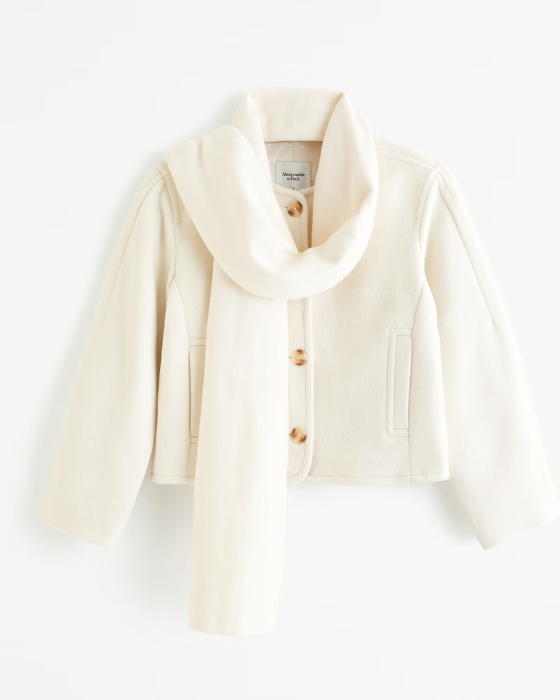Removable Scarf Double-Cloth Wool-Blend Jacket | Abercrombie & Fitch (US)