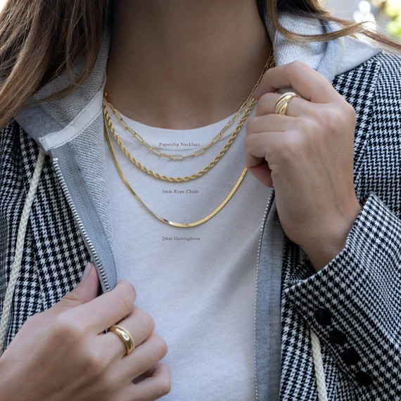Layering Necklaces, Layered Necklace, Chain Necklace, Paperclip Necklace, Herringbone Necklace, R... | Etsy (US)
