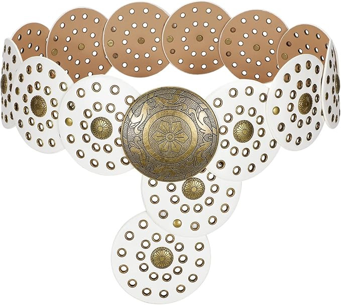 WERFORU Women Wide Western Disc Belt Cowgirl Boho Leather Belt for Jeans Dress | Amazon (US)