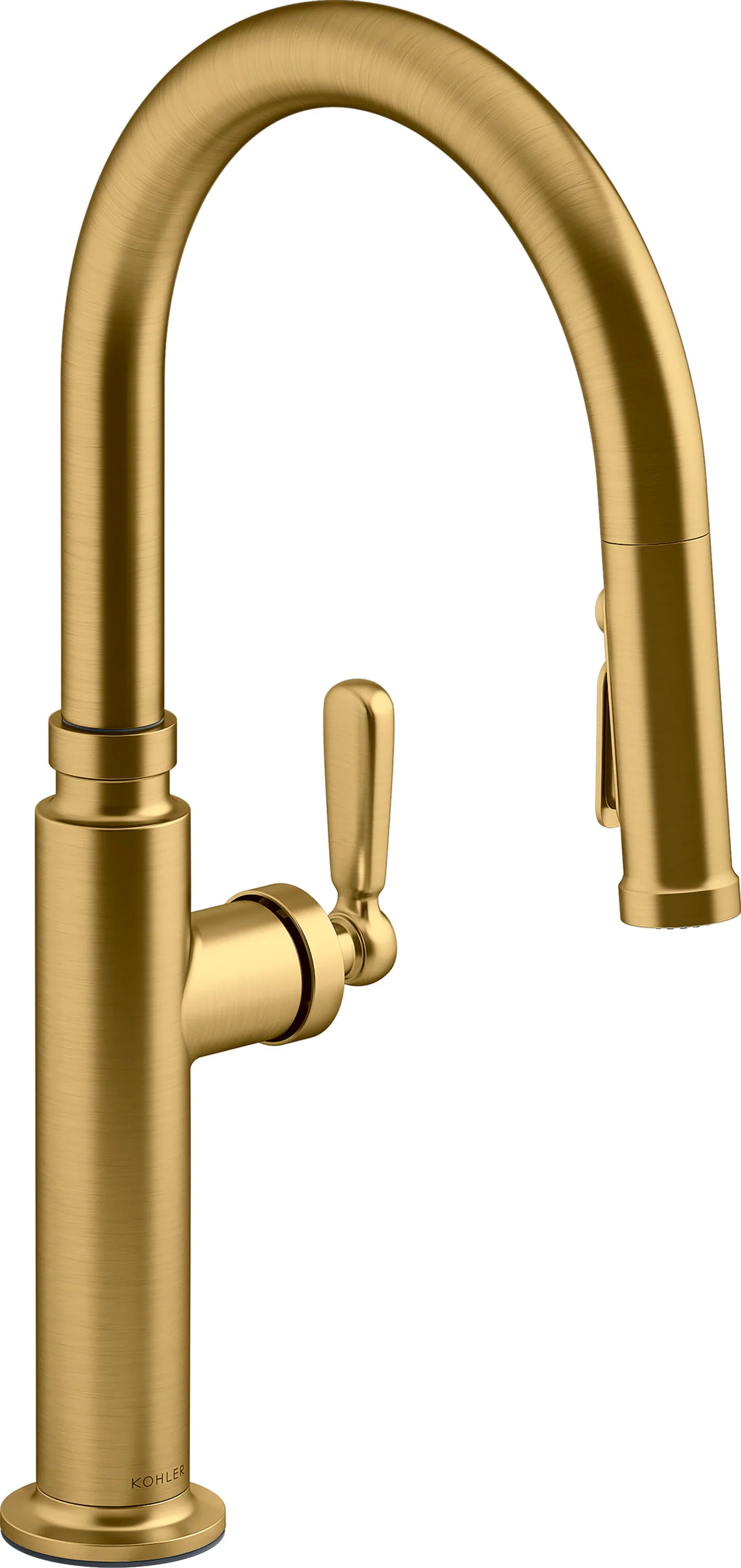 KOHLER Edalyn by Studio McGee Vibrant Brushed Moderne Brass Single Handle Deck-mount Pull-down Kitchen Faucet with Sprayer one_size | 28358-2MB | Lowe's