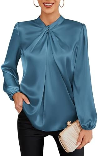 GRACE KARIN Women's Long Sleeve Satin Blouse,Mock Neck Work Silk Shirts,Dressy Tops for Business ... | Amazon (US)