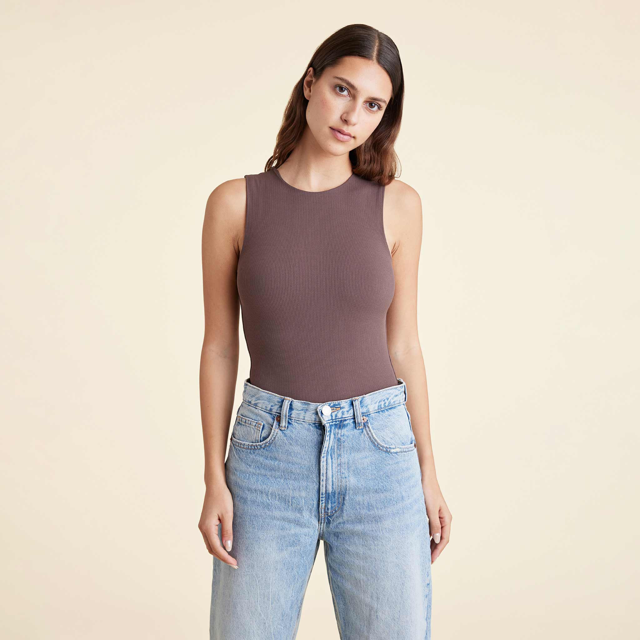 Ribbed Crew Tank Bodysuit | nuuds
