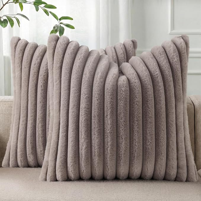 Pallene Faux Fur Decorative Throw Pillow Covers 20x20 Set of 2, Light Coffee | Amazon (US)