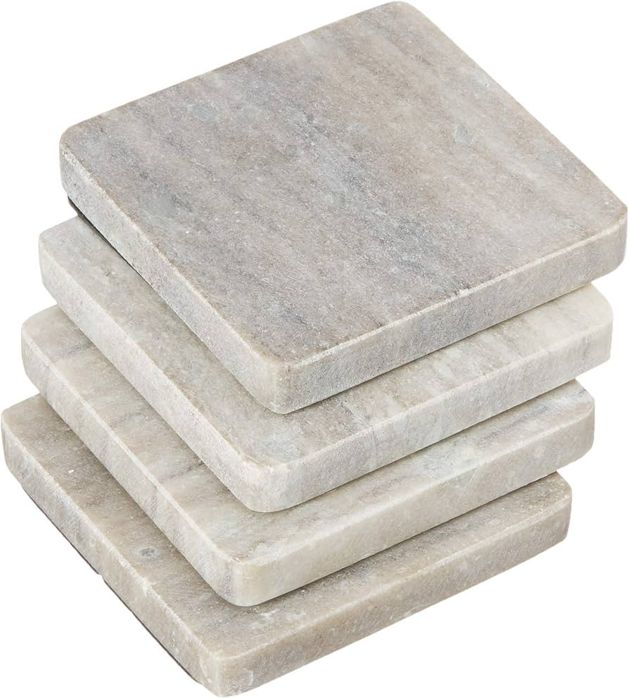 Set of 4 Marble Coasters – Smooth Natural Stone Coasters with Non-Slip Padding to Protect Furni... | Amazon (US)