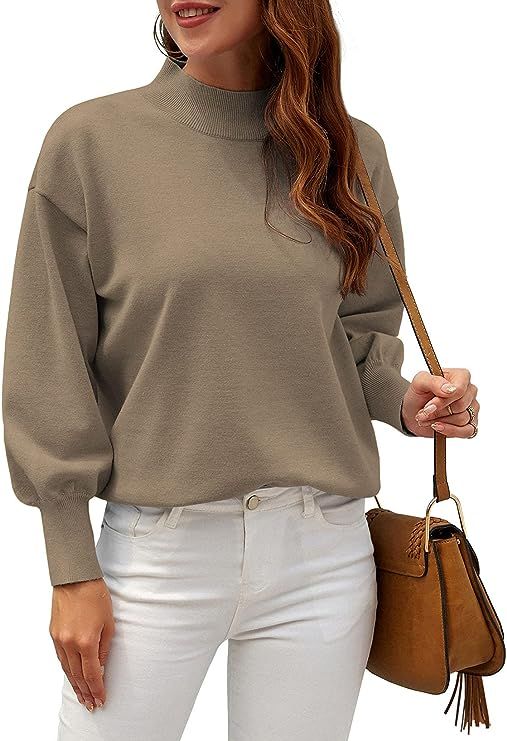 WEACZZY Womens Casual Lightweight Sweater Mock Neck Batwing Long Sleeve Knit Jumper Loose Pullove... | Amazon (US)