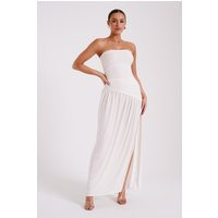Bex Strapless Slinky Maxi Dress With Split - Ivory I MESHKI I Size XXL | MESHKI US