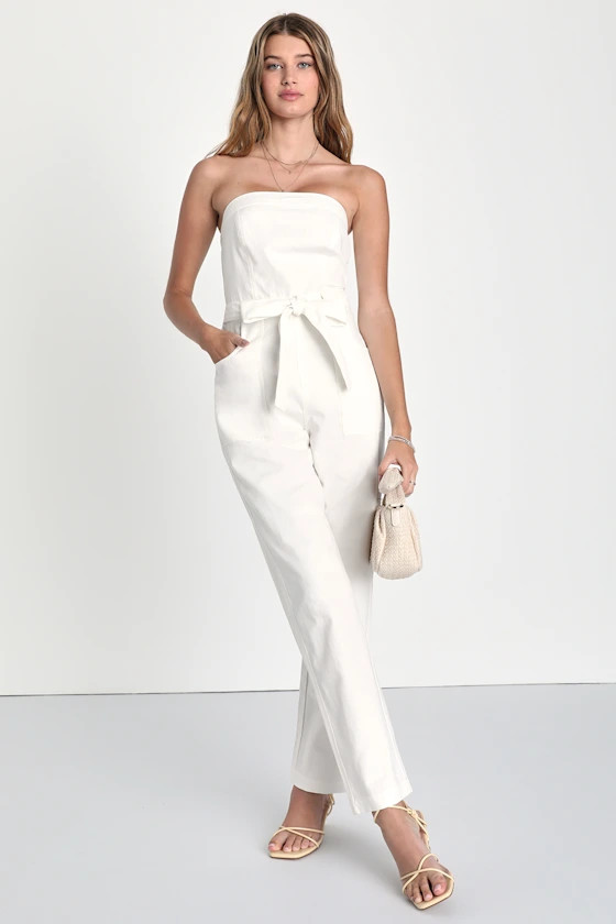 Perfect Behavior Ivory Twill Strapless Utility Jumpsuit | Lulus (US)