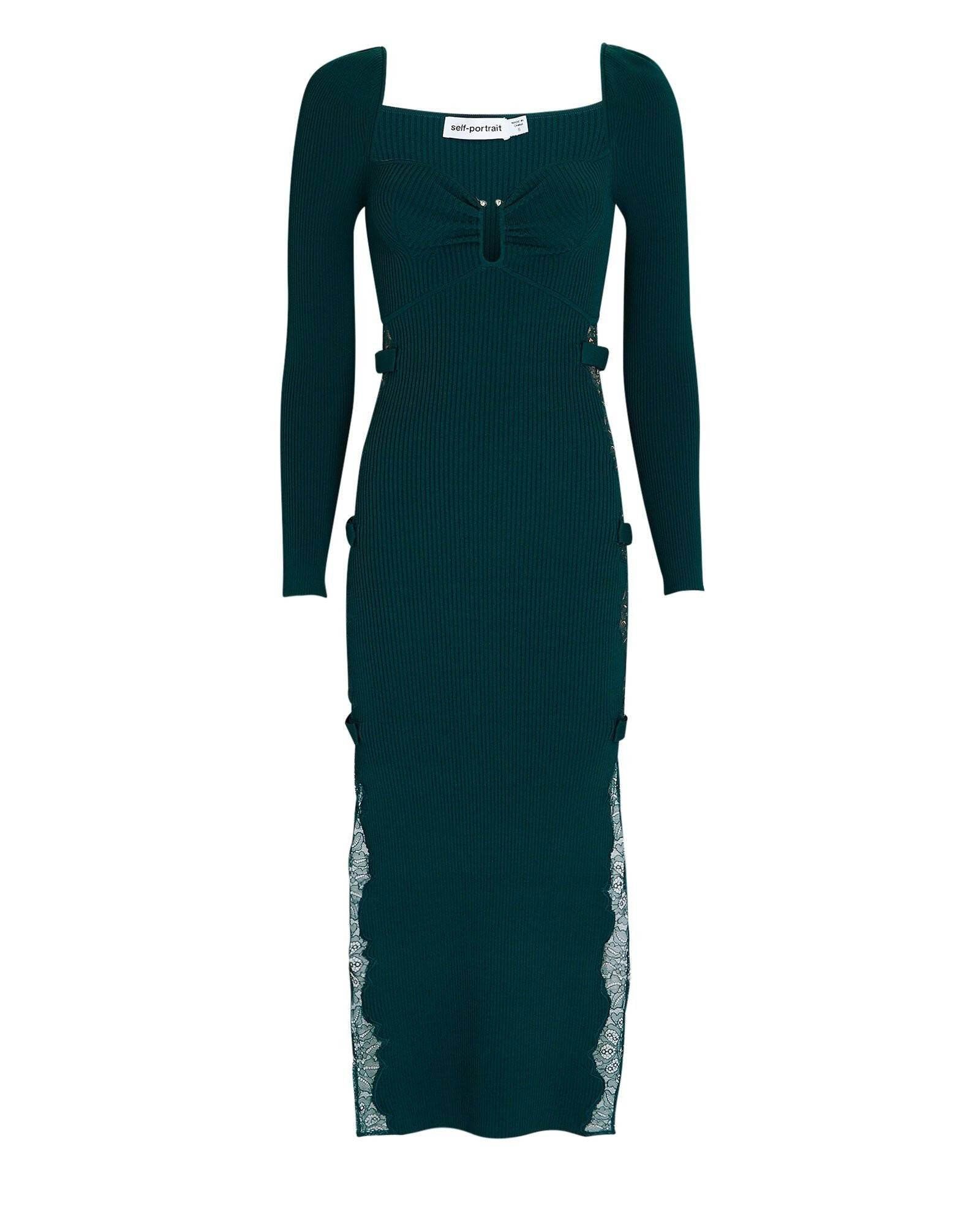 Lace-Trimmed Rib Knit Midi Dress | INTERMIX