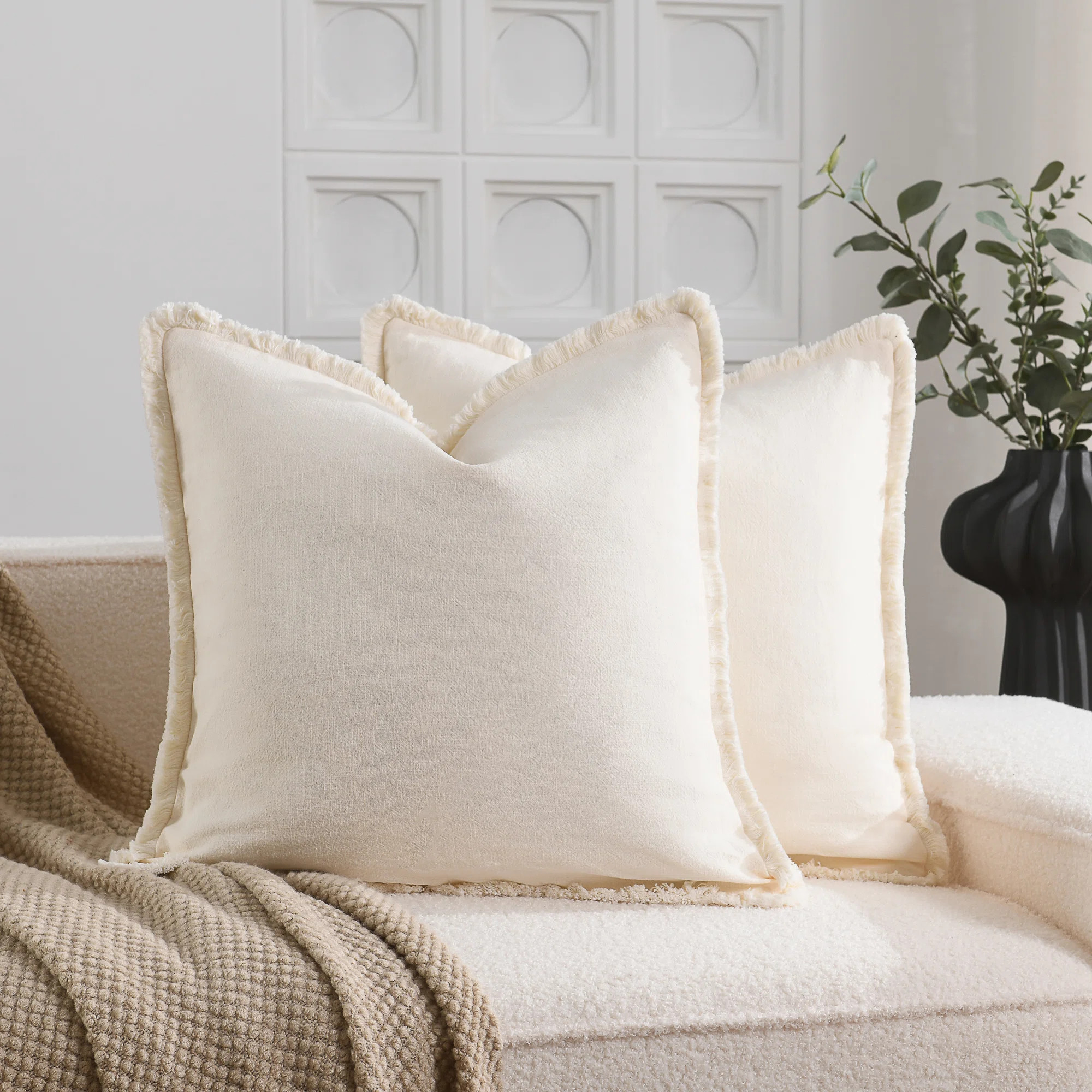 Cozy Soft Washed Linen Textured Boho Farmhouse Pillow Cover With Tassels Edge (Set of 2) | Wayfair North America