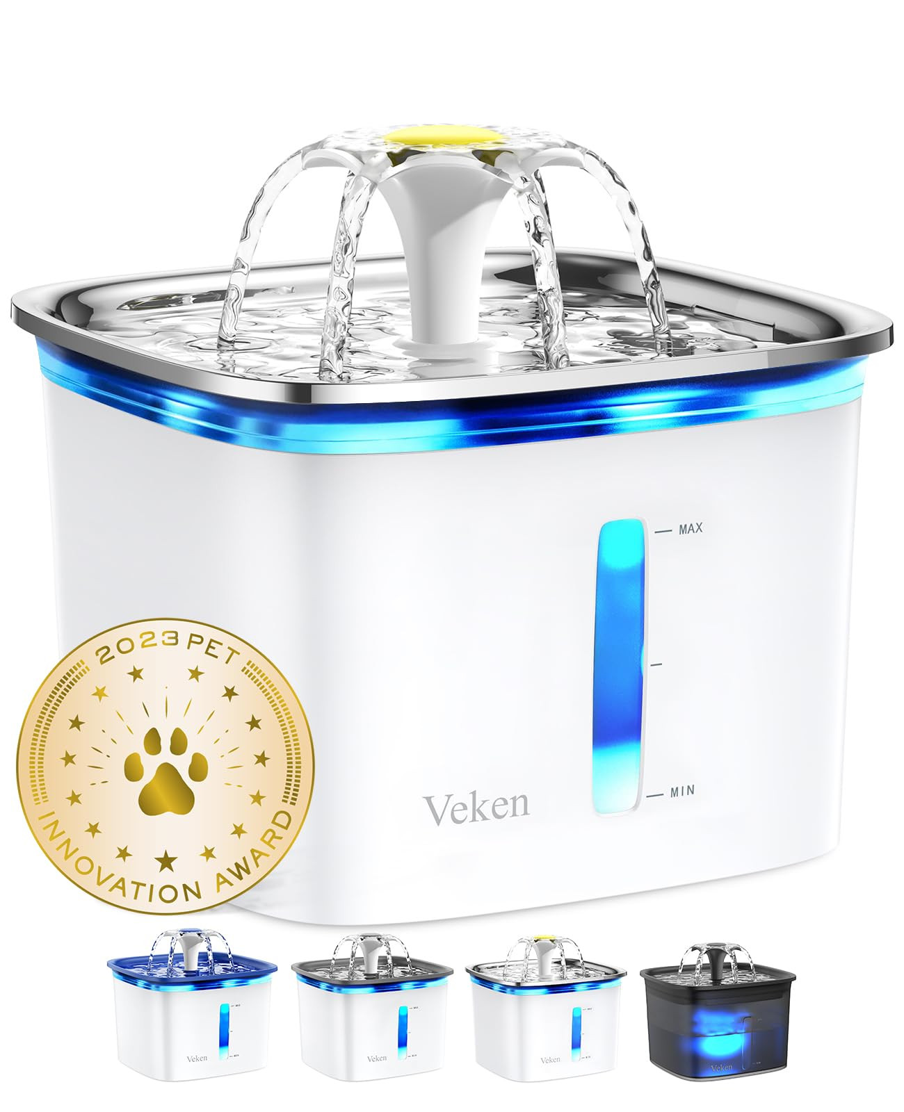 Veken 95oz/2.8L Stainless Steel Pet Fountain, Automatic Cat Water Fountain Dog Water Dispenser wi... | Amazon (US)