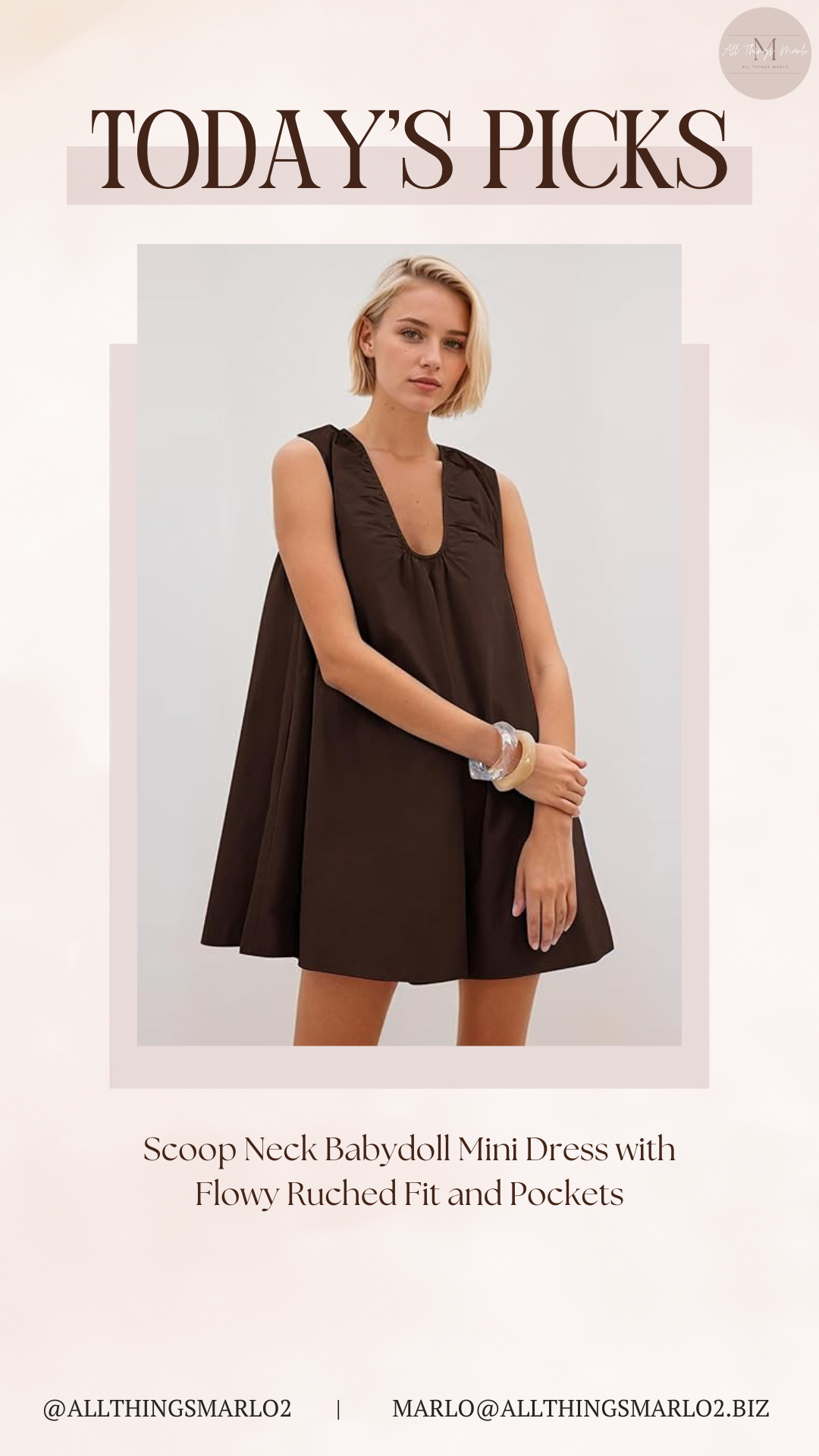 Scoop Neck Babydoll Mini Dress with Flowy Ruched Fit and Pockets 

 #LTKSeasonal #LTKWorkwear #LTKTravel