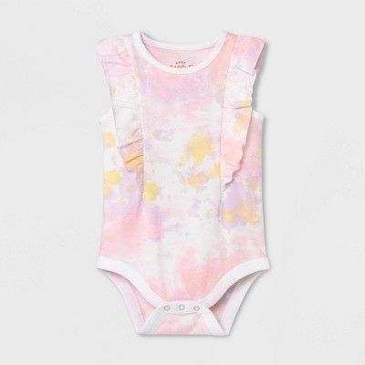 Baby Girls&#39; Tie-Dye Ruffle Bodysuit - Cat &#38; Jack&#8482; Light Pink 3-6M | Target