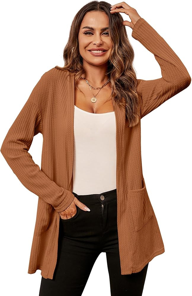 ZAFUL Women's Lightweight Cardigan with Pockets 2023 Open Front Sweaters Casual Long Sleeve Soft ... | Amazon (US)