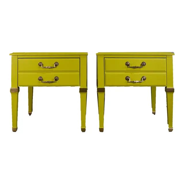1960s Transitional End Tables by Lane Furniture in Chartreuse - Newly Painted | Chairish