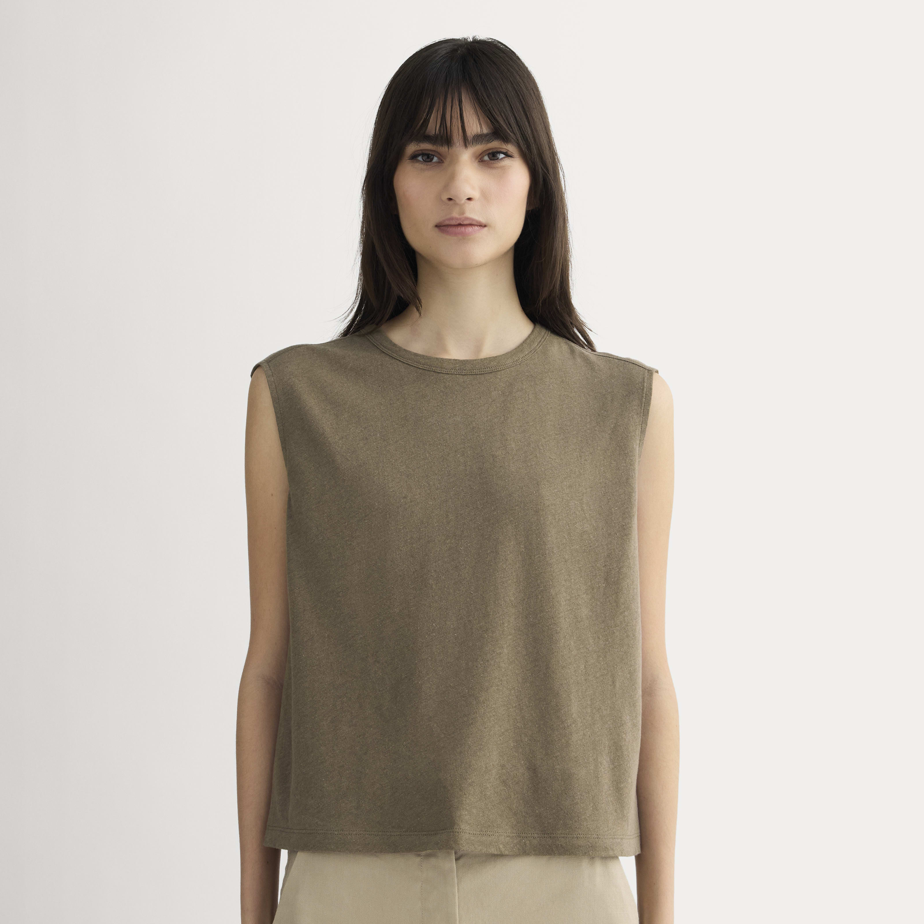 Women's Muscle T-Shirt in Cotton Linen by Everlane in Deep Taupe, Size XXS | Everlane