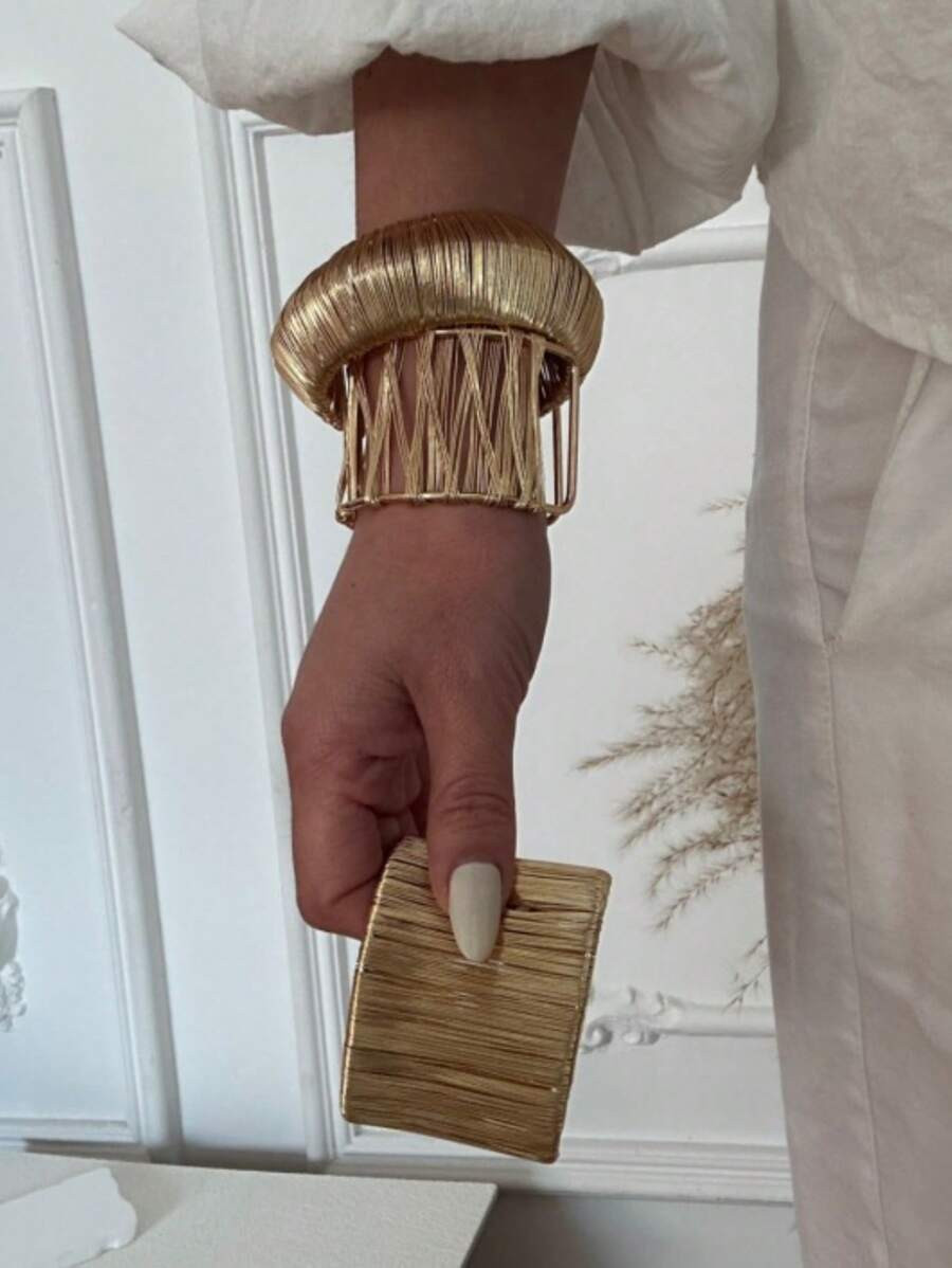 Punk Hip-Hop Teardrop Shaped Wide Cuff Bracelet, Personalized Brushed Bracelet, Exaggerated Alloy... | SHEIN