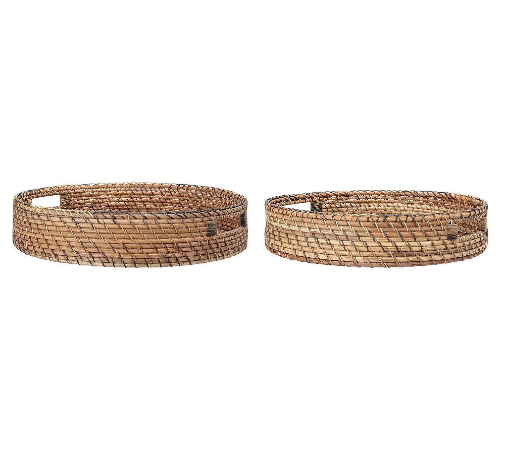 Simone Rattan Round Tray With Handles, Set of 2 | Pottery Barn (US)