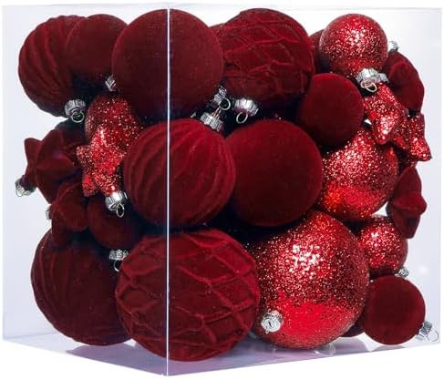38 Pcs Burgundy Velvet Christmas Ball Ornaments, Christmas Tree Decorations with Paper Ornaments,... | Amazon (US)
