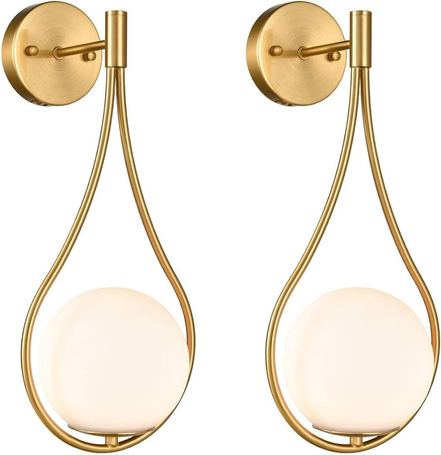 HOLKIRT Mid-Century Modern Wall Sconces Bathroom Globe Vanity Light Fixture Brass Set of 2 | Amazon (US)