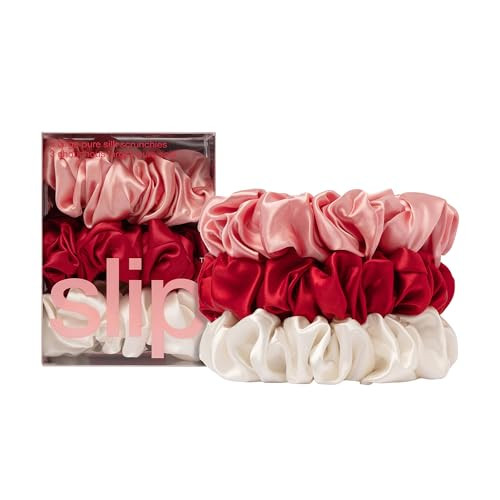 slip Large Scrunchies: Rosy | Set of 3 Pure Silk Large Scrunchies | Includes 1 Scarlet, 1 Rose, 1 White | 100% Mulberry Silk, Anti-Crease, Gentle on Hair, Reduces Breakage | Amazon (US)