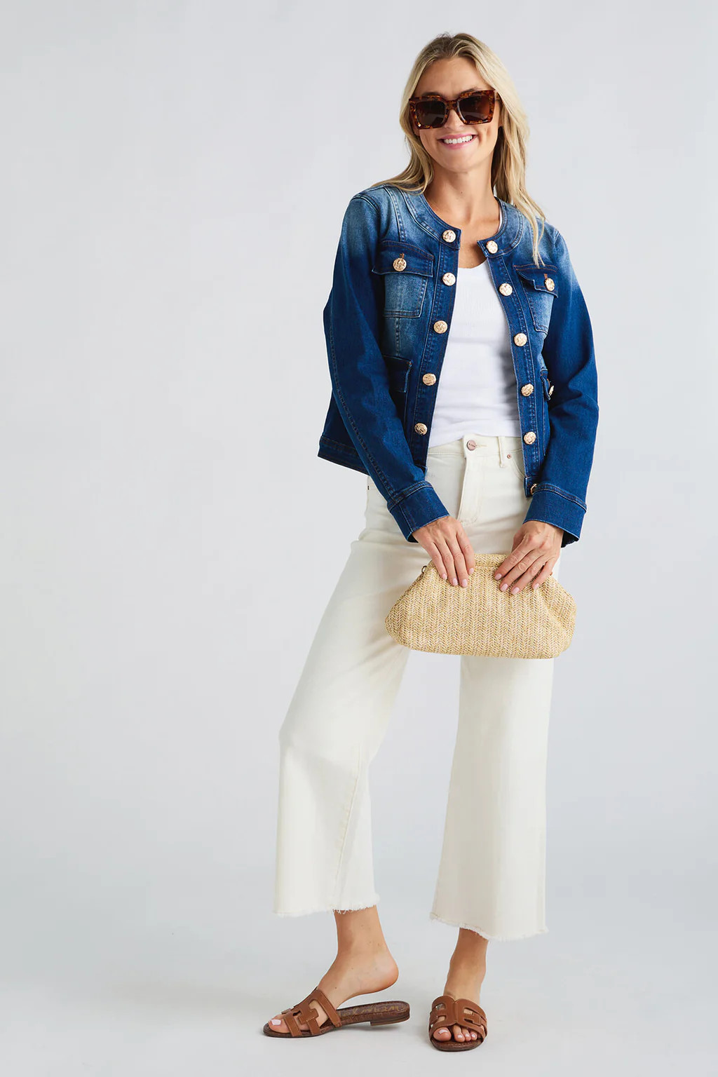 Fate No Collar Button Front Utility Denim Jacket | Social Threads