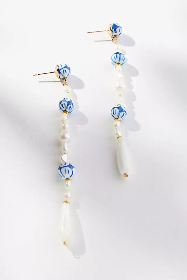 Linear Ornate Pearl Beaded Drop Earrings | Anthropologie (US)