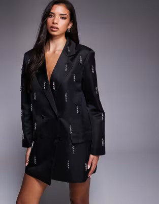 ASOS LUXE oversized blazer dress with beaded fringe in black | ASOS (Global)