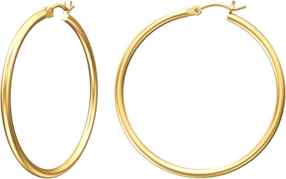 Gacimy Gold Hoop Earrings for Women 14K Real Gold Plated Hoops with 925 Sterling Silver Post | Amazon (US)