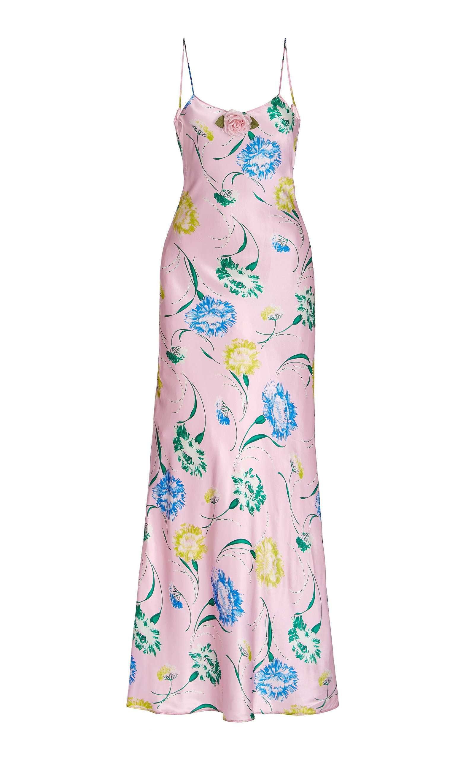 Rose-Detailed Floral Silk Midi Slip Dress | Moda Operandi (Global)
