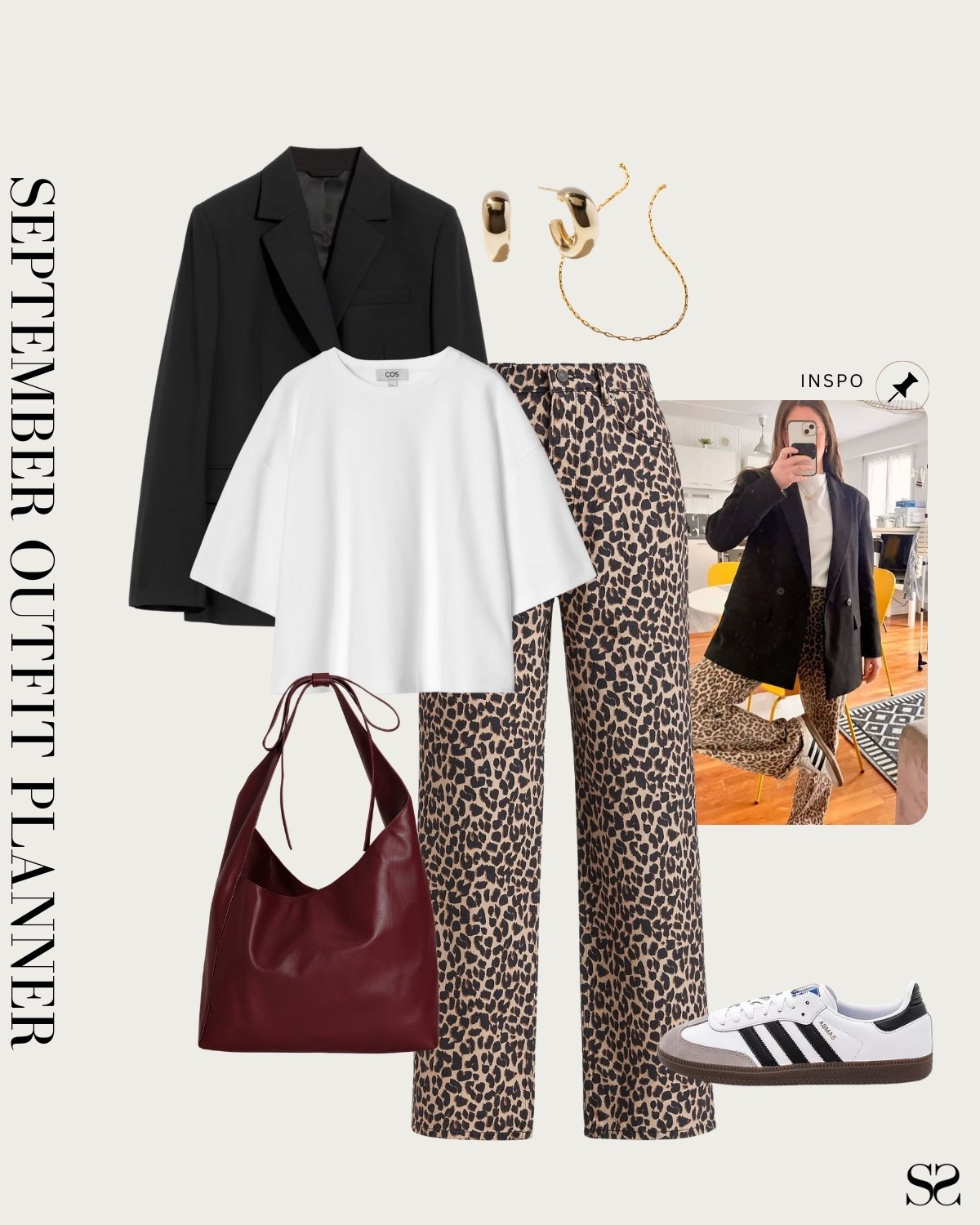 Monthly outfit planner SEPTEMBER: Summer to Fall outfits | leopard jean, white tee, black blazer, burgundy tote

#summertofall #transitionalstyle #falloutfit #classicstyle #leopardlove

Inspo image credit: Pinterest


#LTKStyleTip