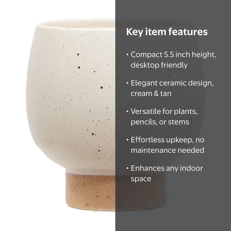 Mainstays 5.5 in Cream Speckle Ceramic Indoor Planter with Tan Base | Walmart (US)