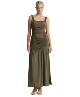 Avec Les Filles Women's Shirred Mesh Drop Waist Maxi Dress - Deep Teal | Macy's