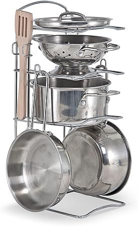 Melissa & Doug Stainless Steel Pots and Pans Pretend Play Kitchen Set for Kids (8 pcs) | Amazon (US)