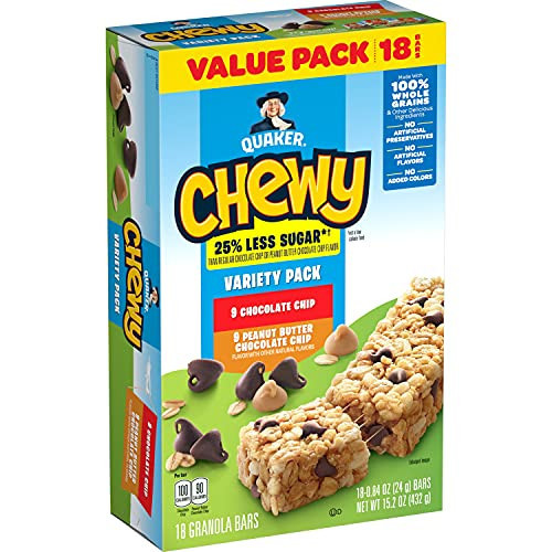 Quaker Chewy Granola Bars, 25% Less Sugar, 2 Flavor Variety Pack, (18 Pack) | Amazon (US)